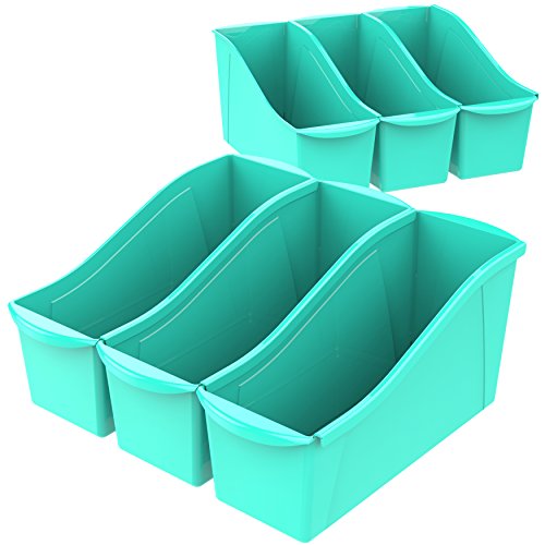 Storex Large Book Bin, Interlocking Plastic Organizer for Home, Office and Classroom, Teal, 6-Pack (71120U06C) - color: Teal, size: 6-Pack