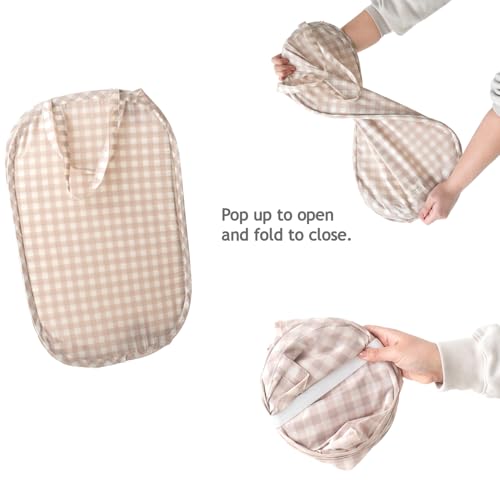 3 Sprouts Pop Up Hamper - Collapsible Laundry Basket, Popup & Foldable Design - Durable Waterproof Fabric for Dirty Clothes, Toys & Towels - Ideal for Dorm, Bedroom & Baby Nursery, Gingham Beige - color: Gingham Beige