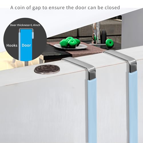 FYY Over The Door Hooks, 4 Pack Door Hangers Hooks with Rubber Prevent Scratches Heavy Duty Organizer Hooks for Living Room, Bathroom, Bedroom, Kitchen Hanging Clothes Towels Hats Coats Bags Cyan - color: A Cyan, size: Short, style: 4 Pack