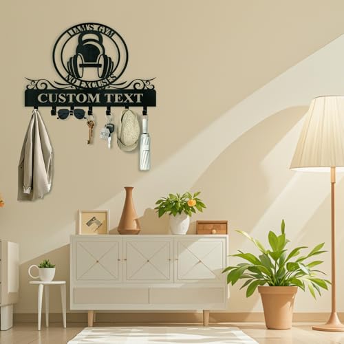 Personalized Key Holder for Wall - Custom Weightlifting Coat Rack Wall Hanging with Name, Metal Key Holder Hooks Organizer Rack, Home Gym Decor, Key Hanger for Gym Doorway Office - color: Color05 Gym