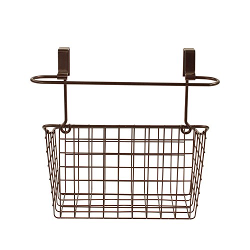 Spectrum Grid Medium Over Cabinet Hanging Basket & Towel Bar for Inside The Kitchen Bath Storage, Easy Install Cabinet Door Wire Metal Basket Hanger with Towel Holder for Kitchen Bathroom, Bronze