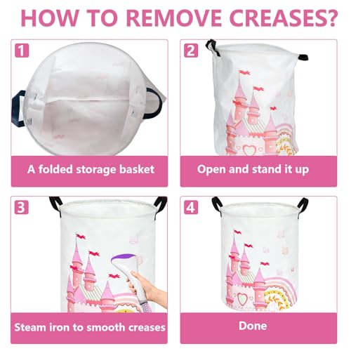 MAIZMZ Kids Hamper Pink Castle Storage Bins Organizer Toy Box Laundry Basket Large Canvas Collapsible Chest for Home/Dorm/Kitchen/Pet/Office/Closet/Shelf/Gift Baskets - color: castle pink