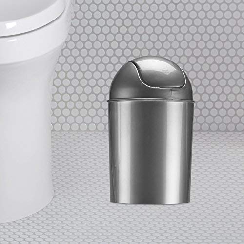 Umbra 1.25 Gallon Mini Waste Can with Removable Swing-Top Lid - Small Garbage Bin for Kitchen, Bathroom, Bedroom, Office - Compact Trash Can Fit Under Tables & Counters - Silver - color: Silver