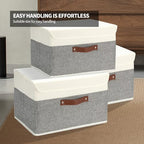 SAMORADREA 8 Pack Storage Bins Foldable Storage Boxes Fabric Storage Box with Lid & Handle Large Washable Organizer Bulk for Office, Home, Books, Clothes, Bedroom, Closet, (15INx10INx10IN White/Grey)