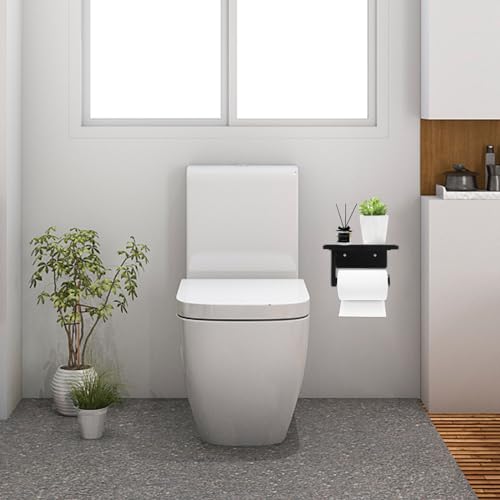 Toilet Paper Holder with Marble Shelf for Bathroom Washroom,Wall Mounted Tissue Holder Suitable for Mega Roll (Small 6.7 * 4.3 in, Black) - color: Black, size: Small 6.7 * 4.3 in