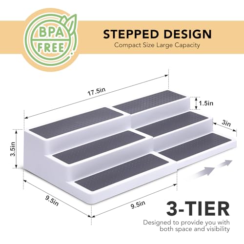 CiWiVOKi 3-Tier Expandable Spice Rack, Plastic Spice Rack Organizer for Cabinet, Adjustable Length, Non-Skid Spice Shelf Organizer for Kitchen Cabinet, Countertop or Pantry, 2 Pack, White/Grey - color: White/Gray(Pack of 2), size: 9.5"-17.5"
