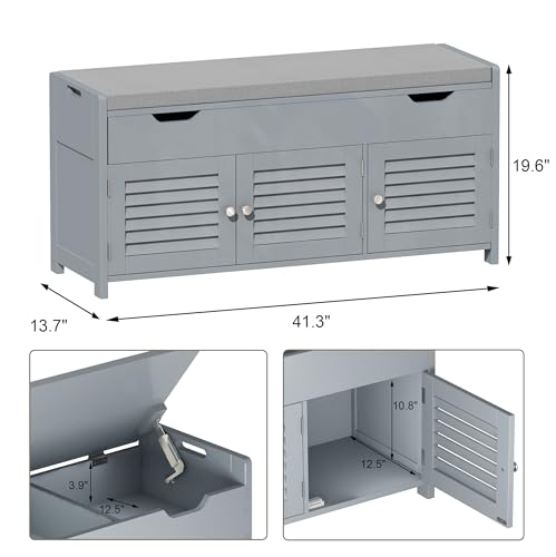 ChooChoo 41.3" Shoe Storage Bench with Lift Top Storage, Entryway Bench with Cushioned Seat, Adjustable Shelf, Shoe Cabinet with Hidden Space, for Entryway, Bedroom, Living Room, Grey - color: Grey, size: 13.78"D x 41.34"W x 19.69"H