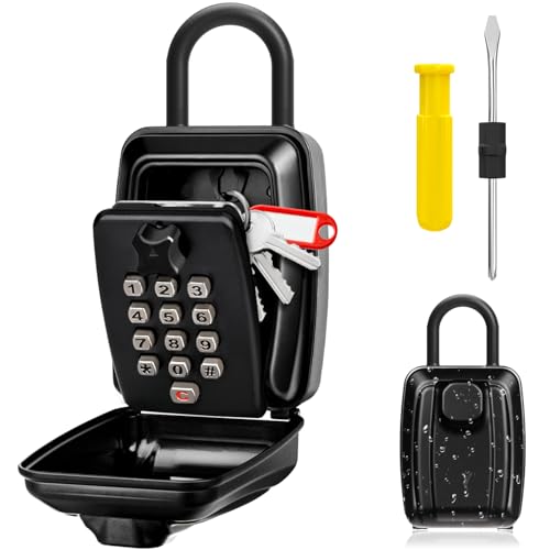 Key Lock Box for Outside, Sturdy Waterproof Hanging Lock Box for House Key, 12-Digit Combination Resettable Large Capacity Security Lockbox for Home, Garage, Office, Warehouse - color: B-Black