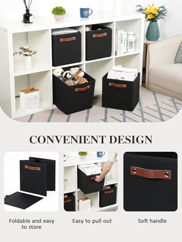 Temary 11x11 Storage Cubes Fabric Cube Storage Bins with Handles Clothes Storage Boxes Baskets for Organizing Home, Shelf, Closet (Black, 11 x 11 x 11) - color: Black, size: 11x11x11