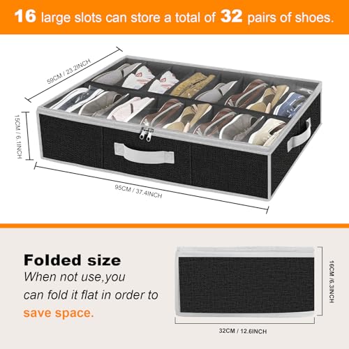 homyfort Under the Bed Shoe Storage Organizer for Closet, Extra Large Underbed Shoe Container, 2 Pack Fits 32 Pairs, Black - color: Black