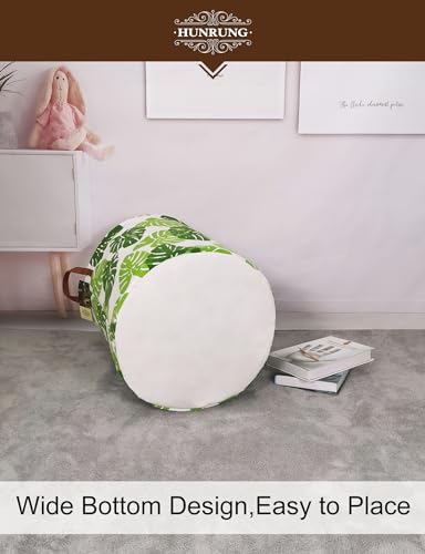 Collapsible Fabric Storage Basket, Waterproof Laundry Hamper with Handles, Round Storage Bin for Clothes Toys, Foldable Organizer for Bedroom Nursery Bathroom(Round Leaf) - color: Round Leaf