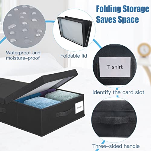 Supowin Underbed Storage Containers Bin with Lids (Set of 2) Large Under Bed Storage Organizer Box with Handle, Foldable Under the Storage Bags for Organizing Clothes, Shoes, Blankets, Pillows-Black - color: B-Black