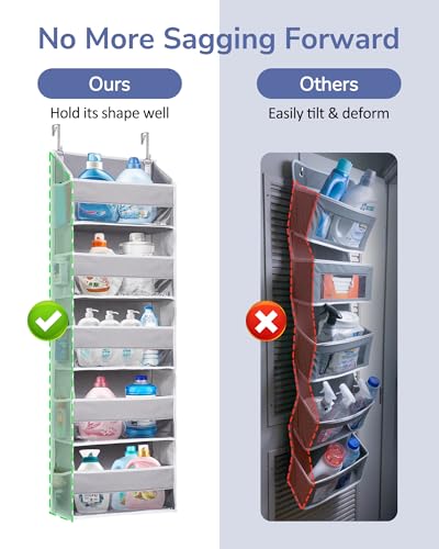 ULG 1 Pack Over Door Organizer with 5 Large Pockets 10 Mesh Side Pockets, 44 lbs Weight Capacity Hanging Storage Organizer with Clear Window for Kids Toys, Shoes, Diapers, Grey, 5 Layer - color: Grey, size: 1 Pack-5 Tier