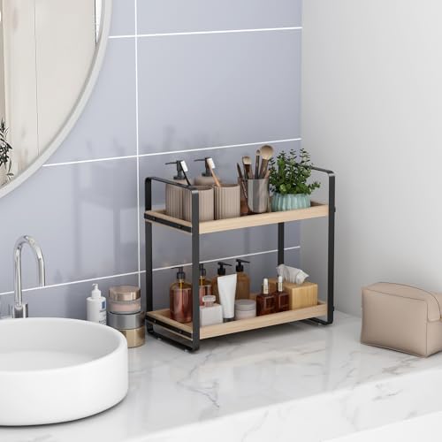 HNRLOY Bathroom Counter Organizer,Bathroom Countertop Organizer,Counter Shelf,Countertop Storage,Organization and Storage,Makeup Shelf,Sink Caddy(Burlywood 2 Tier) - color: Burlywood 2 Tier