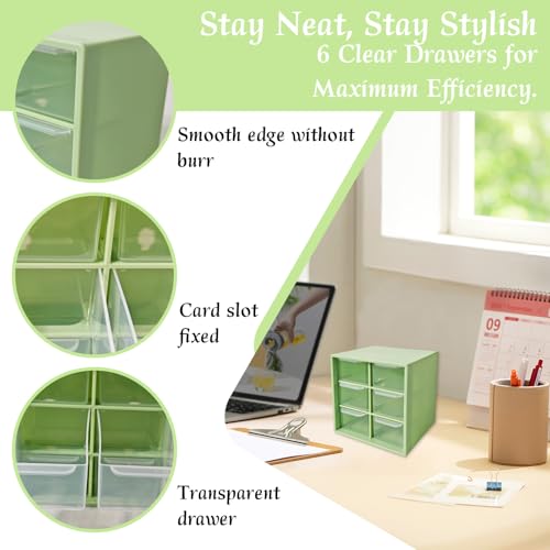 Small Drawer Organizer for Desk, 4.7" x 4.7" x 3.8" Small Desktop Organizer with 6 Drawers, Plastic Storage Box for Office, Classroom, Craft and Home Organization - color: Green