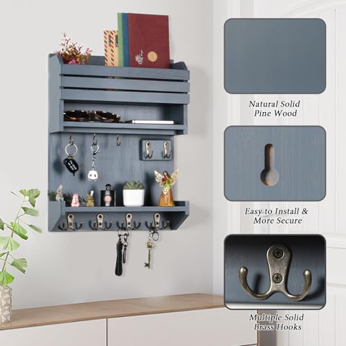 Key Holder, Wall Mounted Mail Organizer, Keys Holder on Wall with 9 Key Hooks, Gray - color: Gray