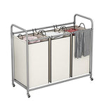 LINZINAR 3-Bag Laundry Sorter,Laundry Hamper Cart with Heavy Duty Rolling Lockable Wheels and Removable Bags (Beige) - size: 3 Bags Beige