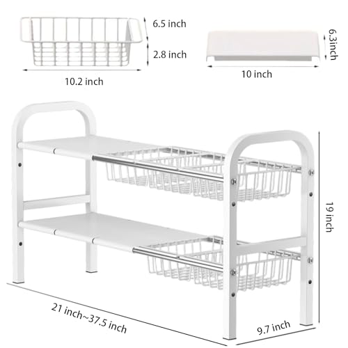 Under Sink Organizer，2 Tier Expandable Heavy Duty Metal Shelf，with 5 Removable Panels and 5 Storage Basket for Under Kitchen Bathroom Sink Organizers and Storage (White, X-Large) - color: White, size: X-Large