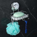 HASKO Suction Cup Soap Dish for Shower Wall, Rustproof Stainless Steel Shower Soap Holder for Bathroom with Hooks and Soap Saver, Includes Optional No Drill Adhesive Mount, Silver - color: Silver