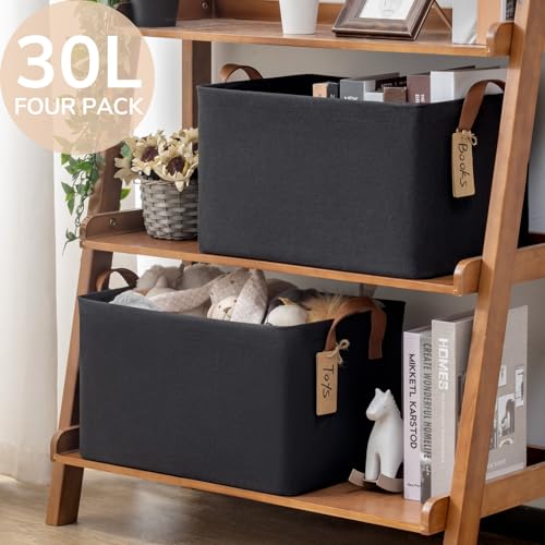 CHICVITA Storage Baskets for Shelves, Large Fabric Storage Bins with Metal Frame, Closet Storage Bins for Clothes Toy Organizer, 16 ¾" L x 11" W x 9 ¾" H, Black, 4-Pack - color: Black 4-Pack, size: 16 ¾" L x 11" W x 9 ¾" H