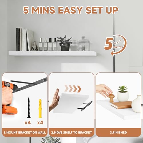 Easy Install Floating Shelves, 15.7 Inch Wall Mounted Wooden Shelf, Small Hanging Shelf for Home Decor, Books and Storage, Organizer for Bedroom, Bathroom, Kitchen, Set of 3, White - color: White, size: 15.7IN