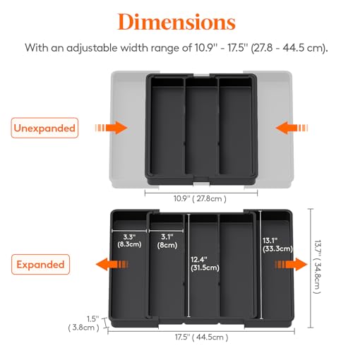Lifewit Utensil Organizer for Kitchen Drawers, Expandable Cooking Utensil Tray, Adjustable Cutlery Silverware Flatware Holder, Plastic Spatula Tools Storage Divider, 11-18 x 14", Black - color: Black, size: Medium(11-18''W x 14''D)