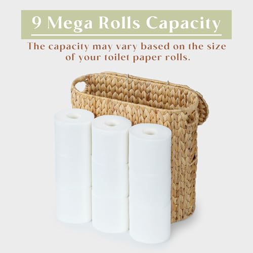 YANGQIHOME Toilet Paper Storage, Water Hyacinth Toilet Paper Storage with Lid, Papers Container for up to 9 Mega Rolls, Bathroom Basket Organizer - size: 9 Rolls