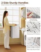 Greenstell Laundry Hamper with lid, No Install Needed, 130L Wicker Laundry Baskets Foldable 2 Removable Liner Bags, 2 Section Clothes Hamper Handwoven Rattan Laundry Basket with Handles, White - color: White, size: 130L (26.2x13.3x24.0 Inches)