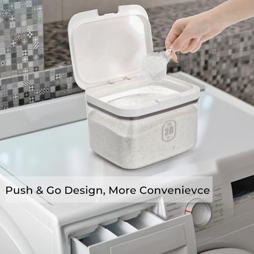 Tlence 94 OZ/2.8L Laundry Pods Container, One-Press Lid Laundry Powder Holder Dispenser, Clear PET Detergent Sheet Organizer with Measuring Cup for Booster Beads, Dryer Balls, Flour, Pet Food