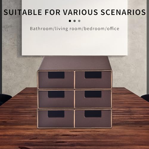 Linen Leather Desk Organizer and monitor stand with Drawers－Mini Desktop Drawer Organizer Stackable－Tabletop Organization Storage Box for Office Supplies Home Vanity Toiletries (Brown, 2-drawers) - color: Brown