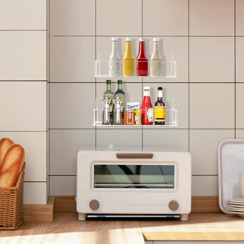 Acrylic Spice Rack Wall Mount-9 Inch, Clear Spice Shelf Storage Holder, 4 Pack Hanging Seasoning Rack Organizer for Cabinet Door, Cupboard or Wall Kitchen (Adhesive or Screw) - size: 9"- 4 Pack
