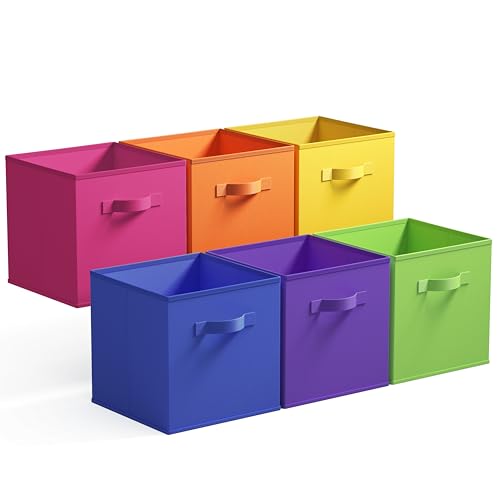 GRANNY SAYS 13 Inch Cube Storage Bins, Colorful Cube Storage Organizer, Fabric Storage Bins, Storage Cubes for Shelves, Closet, Toy Storage Bins for Kids Room, Play Room, Rainbow, 6-Pack - color: Rainbow, size: 13 Inch-6 Pack