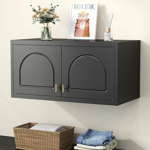 UNICOLY 15" Wall Mounted Storage Cabinet, Small Armoire Wardrobe Closet, Small Hanging Cabinet for Bedroom School, Employee, Gym, Armarios De Ropa para Dormitorio, Assembly Required, Black - color: Black, size: 15.74 Inch arched-J with 0 Drawers