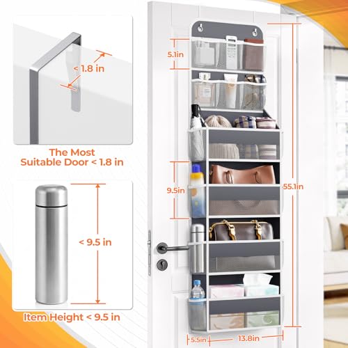 SpaceHacks 6-Tier Over the Door Organizer with Mesh Pockets, Baby Nursery Storage for Closet, Bathroom and Bedroom, Adjustable Hanging Closet Organizer for Cosmetics, Books and Essentials (Dark Grey) - color: Dark Grey, size: 6-Tier