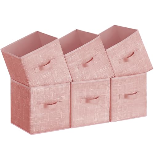 SONGMICS Storage Cubes, 11-Inch Non-Woven Fabric Bins with Double Handles, Set of 6, Closet Organizers for Shelves, Foldable, for Clothes, Jelly Pink UROB026R01 - color: Jelly Pink, size: 10.2''L x 10.2''W x 11''H