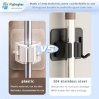 5 Pack Heavy Duty Mop and Broom Holder Wall Mount, No Drill Self Adhesive Stainless Steel Hanger with Hooks, Anti-Slip Tool Organizer for Bathroom, Kitchen, Garage, Laundry Room (5, Black) - color: Black-5