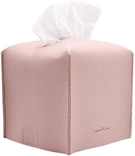 Tissue Box Cover Holder, Square with Bottom Belt by Carrot's Den - PU Leather Decorative Organizer for Tabletop, Bathroom, Car, Office | Baby Pink - color: Baby Pink