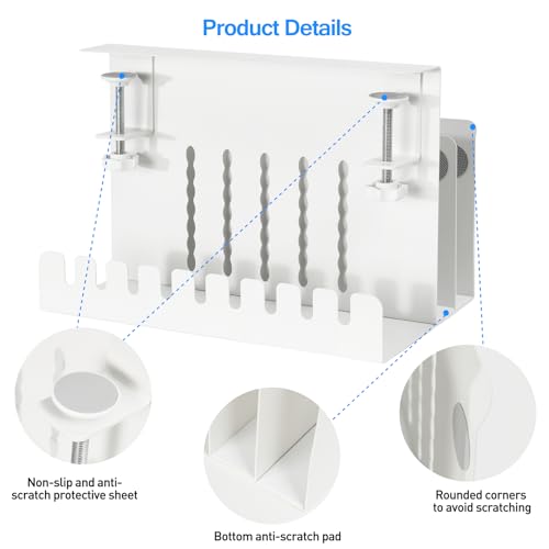 MAXECHO Desk Side Storage, Under Desk Laptop Mount, Table Side Hanging File Organizer, No Drill Clamp On Cable Management Tray, Laptop Holder with Magnetic Pen Holder for Office and Home, Load 22 Lbs - color: White, size: Double-deck with Pen Holder & Cab