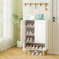 Giantex 5-Tier Shoe Cabinet with Doors, Faux Marble Shoe Rack Organizer with Anti-Tipping Kit & Flat Tilting Storage Shelves, Wooden Shoe Storage Cabinet for Entryway, Hallway, Living Room, White