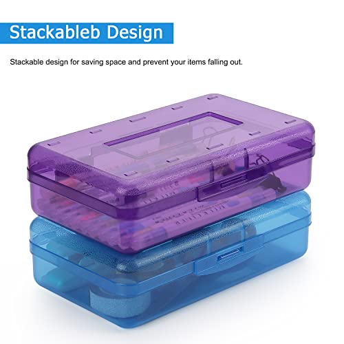 Tamaki 1 Pack Plastic Pencil Box Large Capacity Pencil Boxes Clear Boxes with Snap-tight Lid Stackable Design and Stylish Office Supplies Storage Organizer Box, Purple - color: Purple