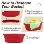 Pro Goleem Small Woven Basket with Gift Bags and Ribbons Durable Baskets for Gifts Empty Small Rope Basket for Storage 12"X 8" X 5" Baby Toy Basket with Handles, Red - color: red