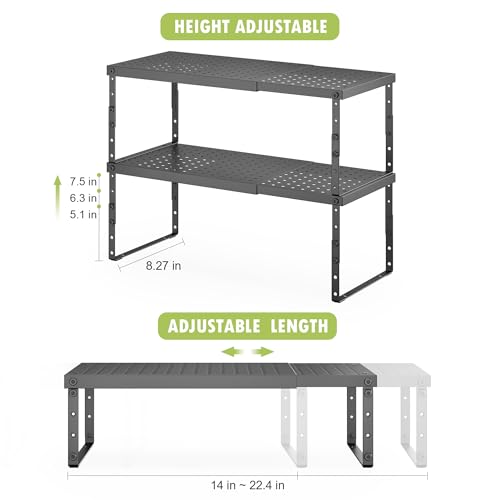 RUILALIFE Expandable Cabinet Organizer Shelf With Adjustable Height, Stackable Kitchen Countertop Organizer Rack, Adjustable Shelf Riser For Kitchen Counter, Pantry, Cupboard, Desk, Tabletop - color: Black-2 Pack