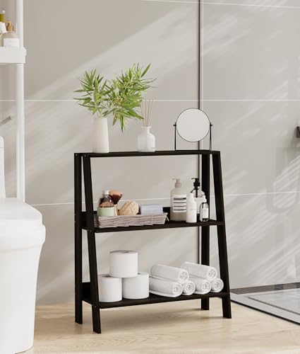 2 Tier Bathroom Ladder Shelf, Bathroom Ladder Shelves, Storage Organizer for Small Space, Freestanding Open Shelving Display Stand for Living Room Bedroom Kitchen, Black - color: Black, size: 2-Tier