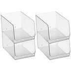 mDesign Stackable Plastic Food Storage Organizer Bin Basket with Open Front for Household Kitchen Cabinets, Pantry, Offices, Closets, Bedrooms, Bathrooms - 7.7" Wide, 4 Pack - Clear - size: 12 x 7.7 x 6.25 (Pack of 4)