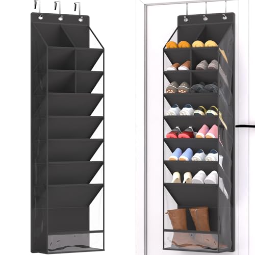 VERONLY Over the Door Shoe Organizer, Hanging Shoe Rack for Closet with 16-20 Pairs Capacity, Foldable Storage for Shoes, Boots, Sneakers, for Dorm Room, Apartment, Small Spaces（Black - style: Classic