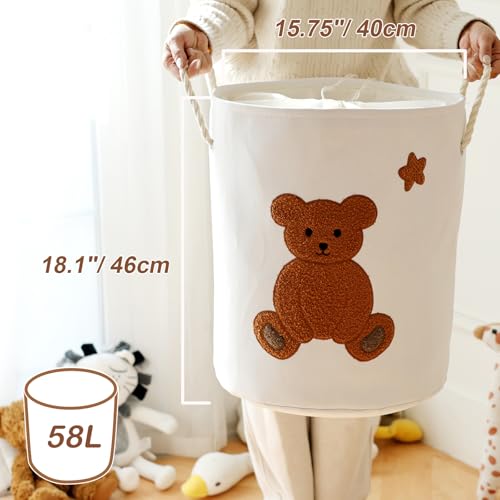 INough Large Laundry Basket Tall Baskets Storage for Dirty Clothes, Toys Storage Bins Baby Hamper 58L Clothes Hamper Blanket Basket Baby Toys Organizer for Nursery Bedroom Living Room Decor, Bear - color: Bear, size: XL