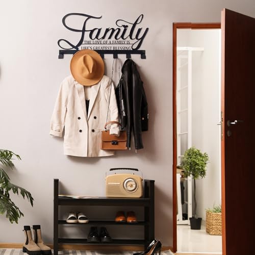 Hicarer Family Key Holder Metal Hooks Decorative Hanger Black Rack Wall Mount Organizer with Screws and Anchors for Keys Hat Kitchen Entryway Front Door Home Decor(Stylish Style) - color: Black, style: Stylish Style
