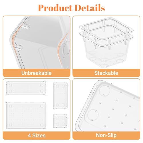 SpaceHacks 15 PCS Clear Plastic Drawer Organizer Set, 4-Size Acrylic Drawer Storage Trays, Storage Bins for Makeup, Gadgets, and Jewelry in Bathroom, Bedroom and Office, Clear - color: Clear