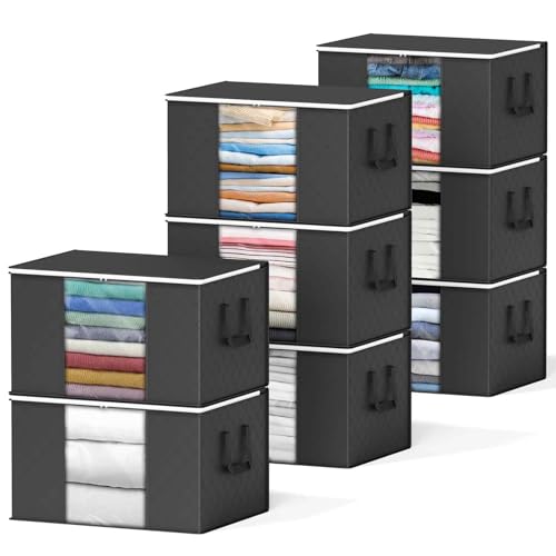 SpaceAid 8 Pack 90L Clothing Storage Bags, Heavy Duty Closet Storage Bins, Extra Large Moving bags, Storage Containers for Clothes, Blankets, Comforters, and Pillows - Black - color: Black, size: 8 Pack