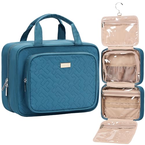 NISHEL Travel Toiletry Bag for Women, Makeup Essentials Organizer, Hanging Case for Accessories, Cosmetics, Medium Size, Lake-Blue - color: Lake-Blue, size: Medium